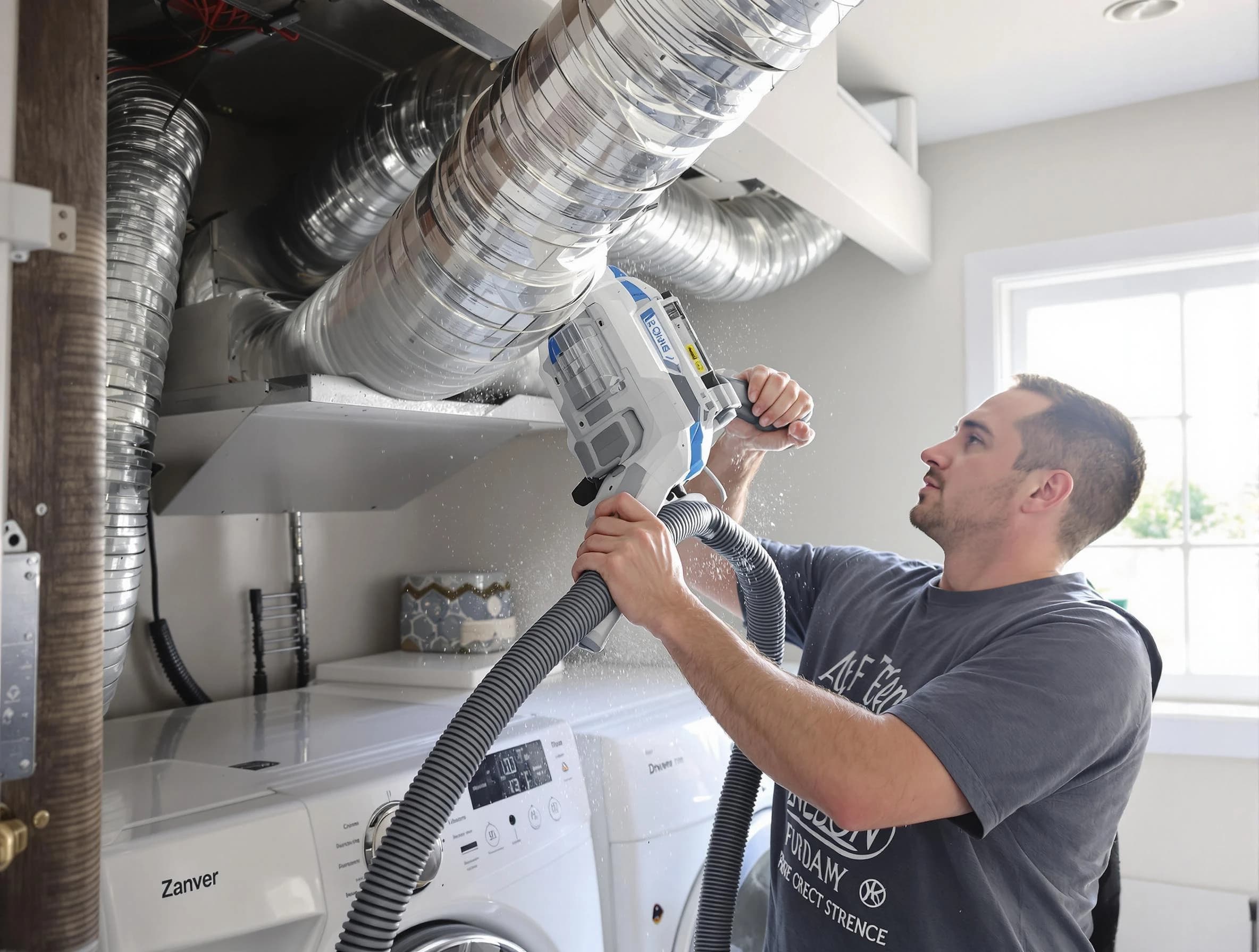 Canton Dryer Vent Cleaning specialist cleaning deep within a dryer vent duct system in Canton