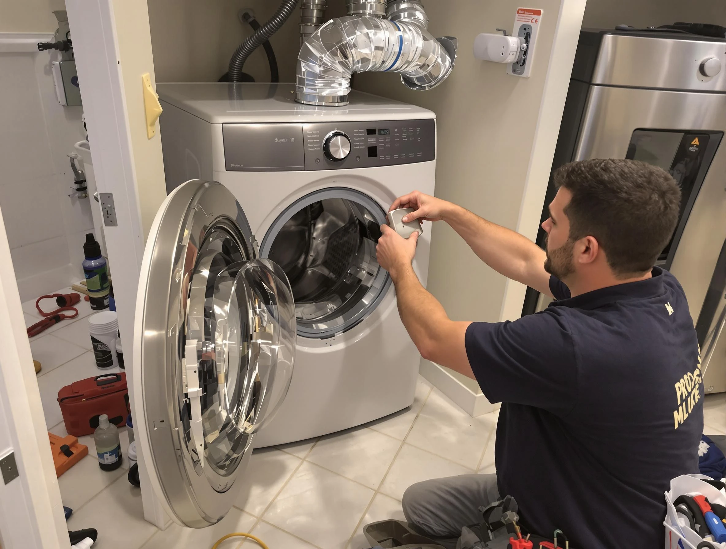 Canton Dryer Vent Cleaning technician performing precise dryer vent hose installation in Canton
